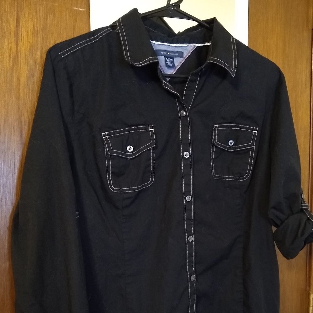 Tommy Hilfiger Button Down Ladie's Top Black